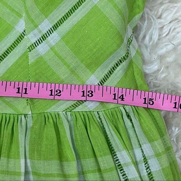 Vintage 60’s Handmade Lime Green Plaid Apron Style Fit and Flare Dress S - Picture 8 of 10